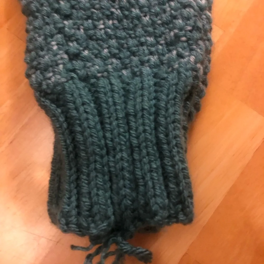 Cozy Hand Knit Mittens in Teal and Gray